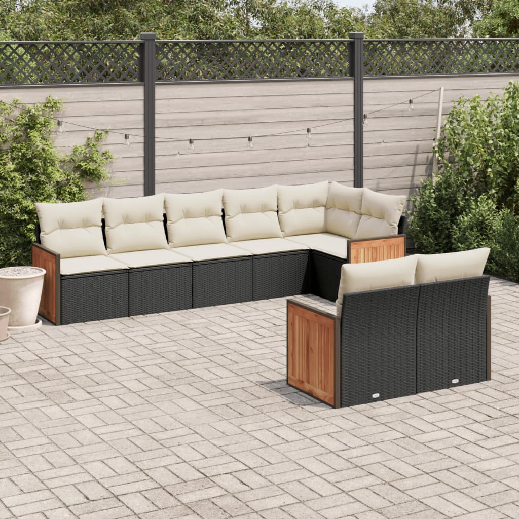 Set mobilier de gradina cu perne, 8 piese, negru, poliratan — imaginea 2