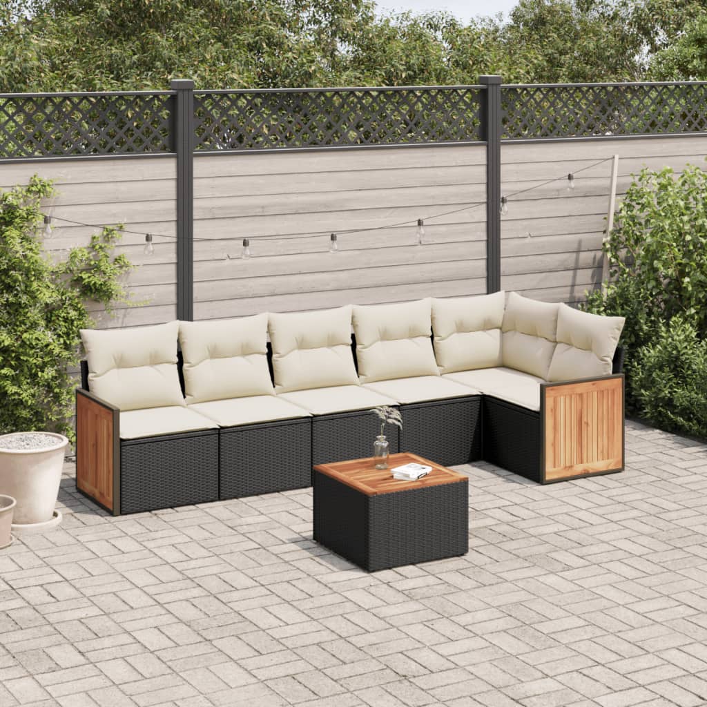 Set canapele de gradina cu perne, 7 piese, negru, poliratan — imaginea 2