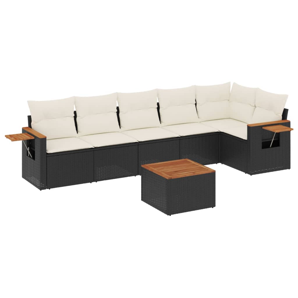 Set canapele de gradina cu perne, 7 piese, negru, poliratan