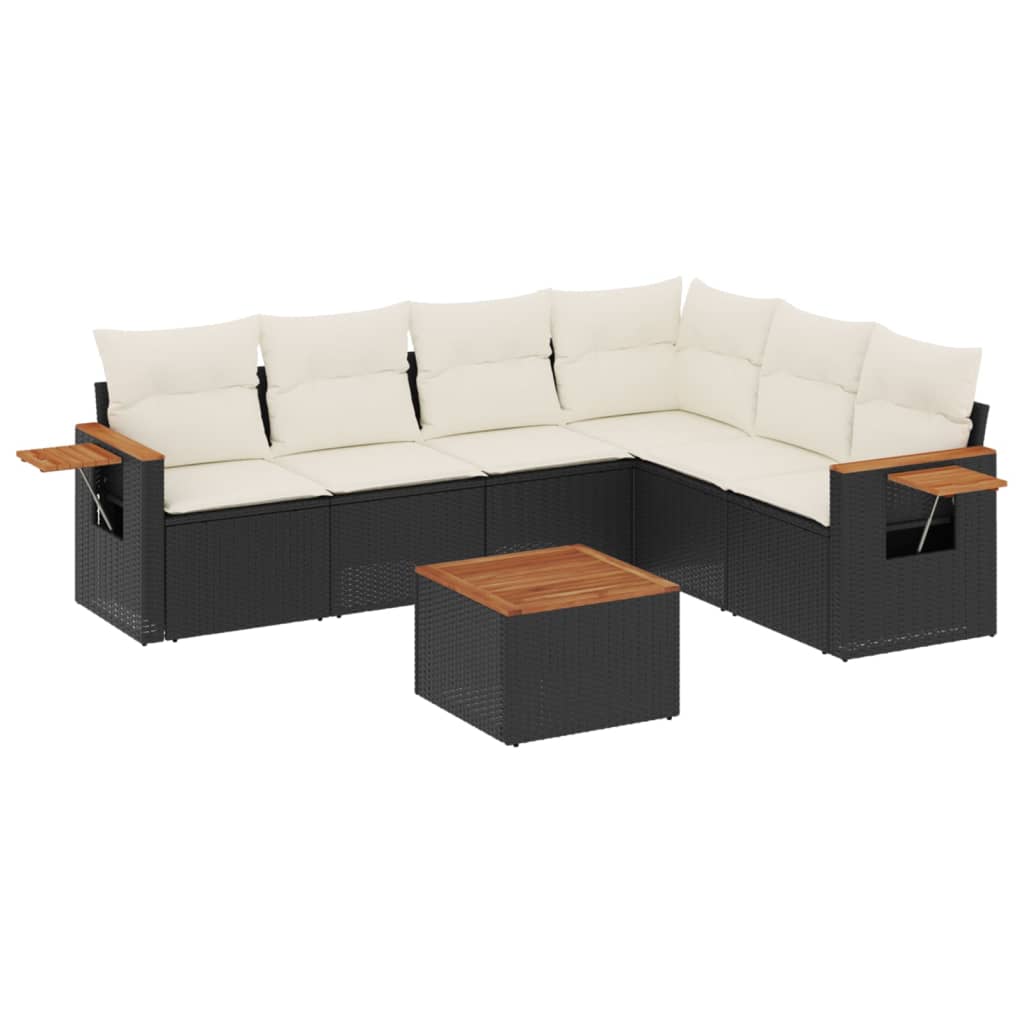 Set canapele de gradina cu perne, 7 piese, negru, poliratan