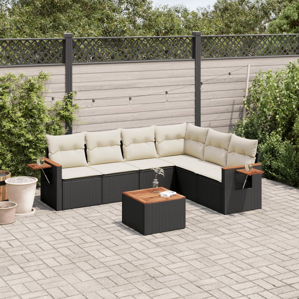 Set canapele de gradina cu perne, 7 piese, negru, poliratan — imaginea 2