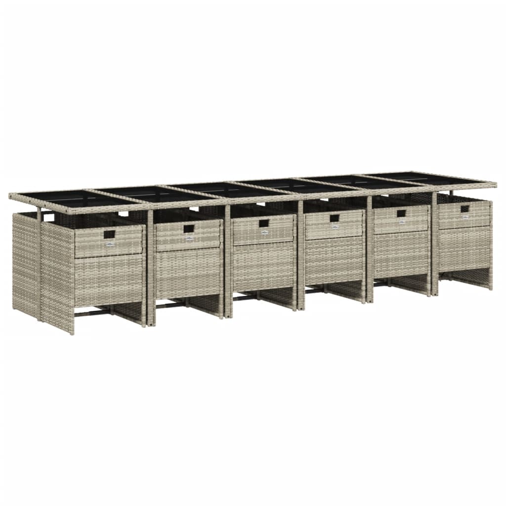Set mobilier de gradina cu perne 13 piese gri deschis poliratan — imaginea 3