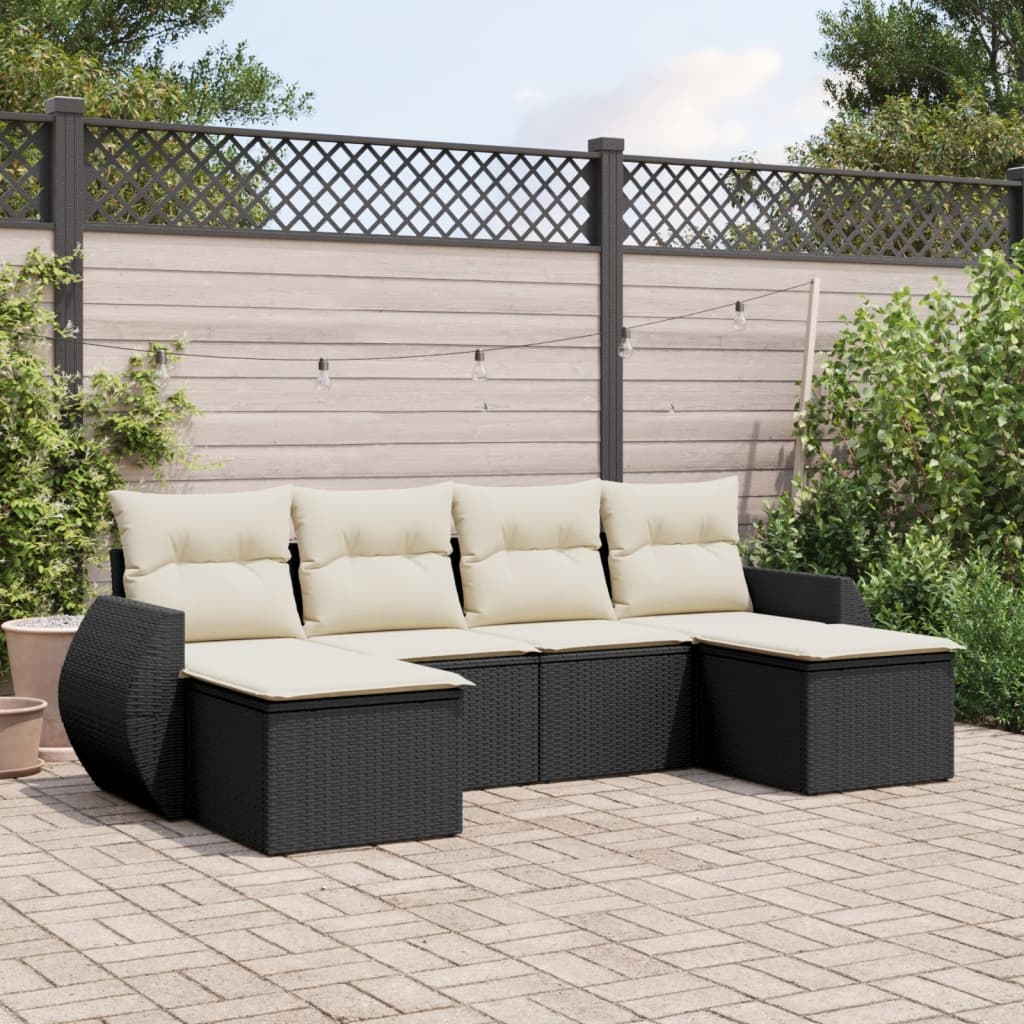 Set mobilier de gradina cu perne, 6 piese, negru, poliratan — imaginea 2
