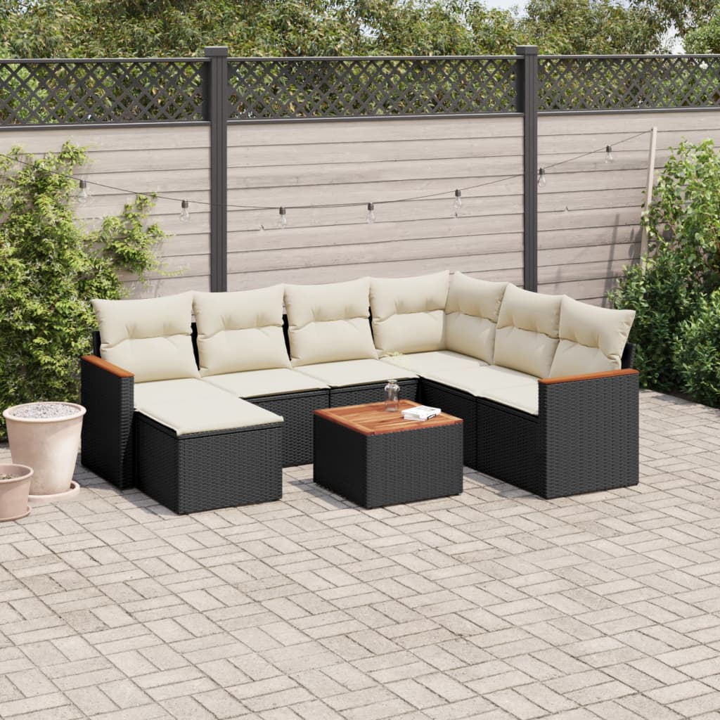 Set mobilier de gradina cu perne, 8 piese, negru, poliratan — imaginea 2