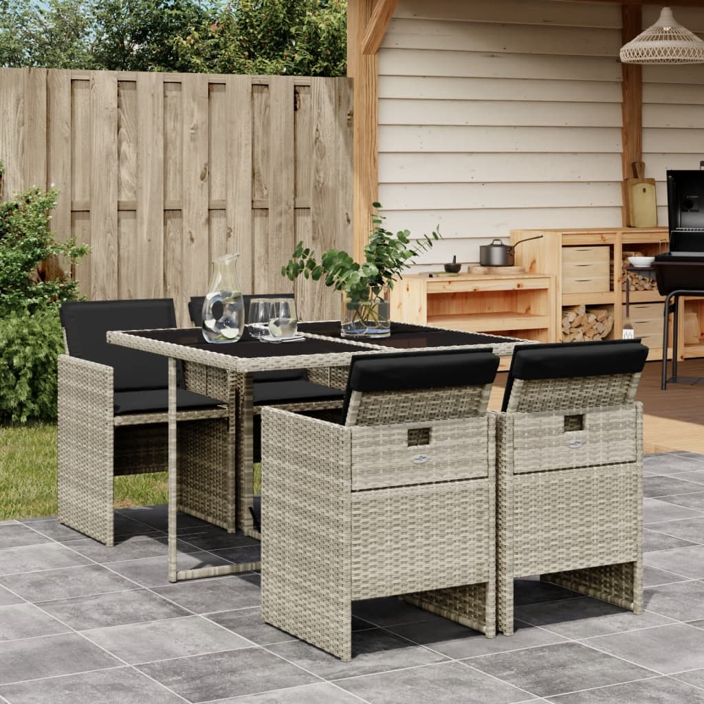 Set mobilier de gradina cu perne, 5 piese gri deschis poliratan — imaginea 2