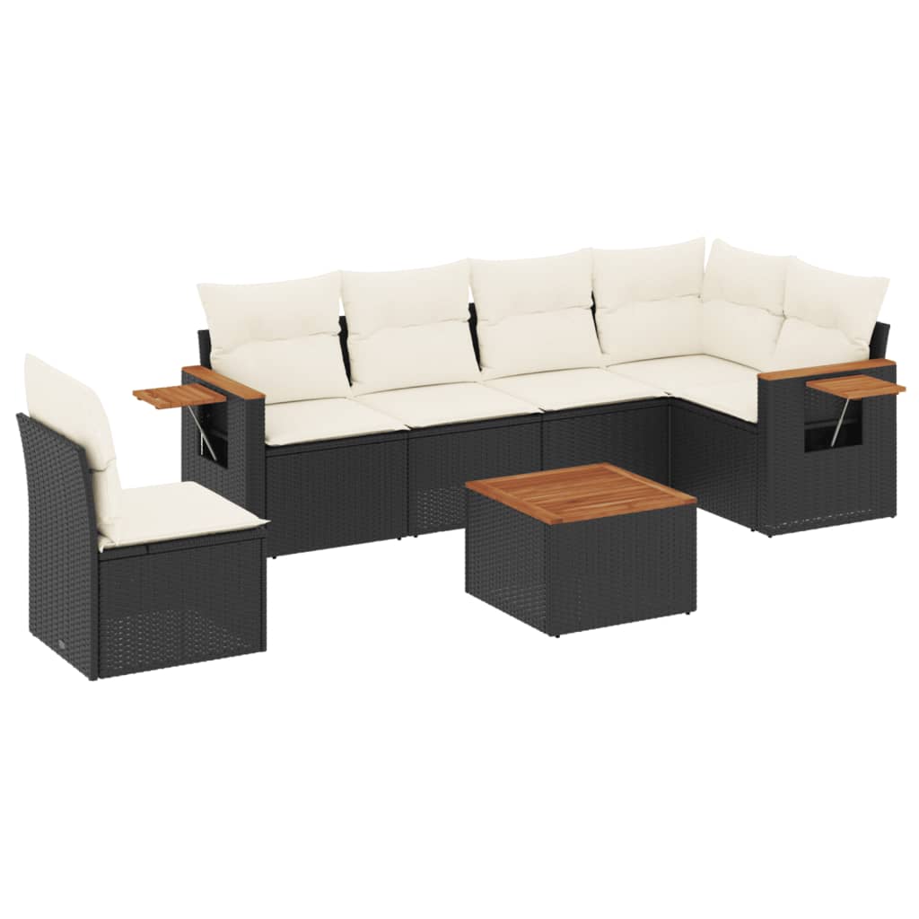 Set canapele de gradina cu perne, 7 piese, negru, poliratan