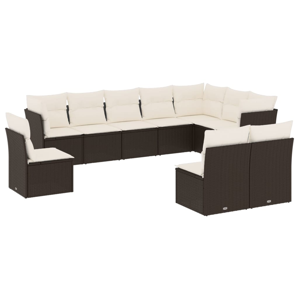Set canapele de gradina cu perne, 10 piese, negru, poliratan