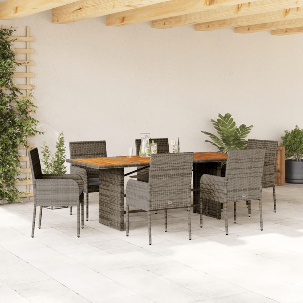 Set mobilier de gradina cu perne, 7 piese, gri, poliratan — imaginea 2