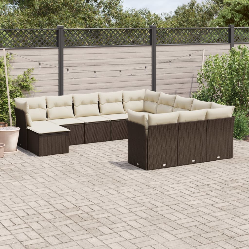 Set canapele de gradina cu perne, 12 piese, maro, poliratan — imaginea 2