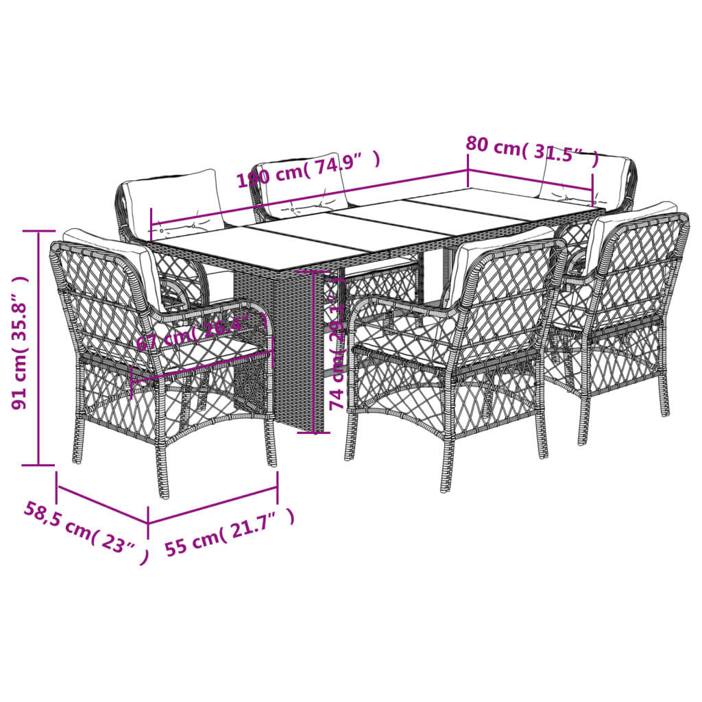 Set mobilier de gradina cu perne, 7 piese gri deschis poliratan — imaginea 7