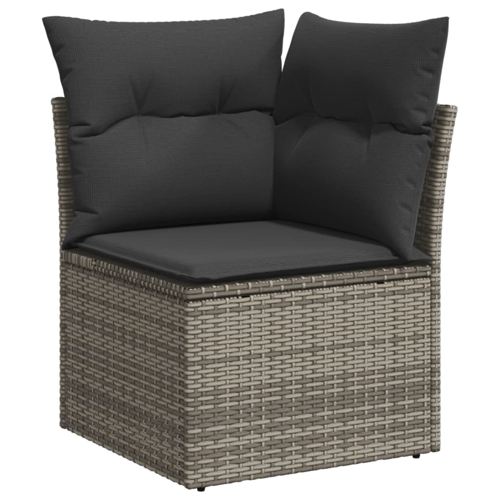 Set canapea de gradina cu perne, 5 piese, gri, poliratan — imaginea 4