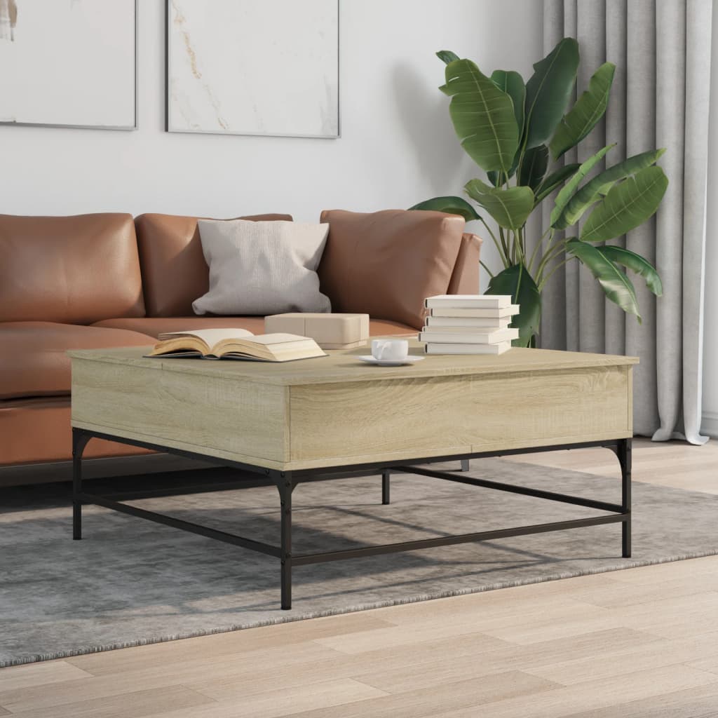 Masuta cafea stejar sonoma 95x95x45 cm lemn prelucrat si metal — imaginea 2
