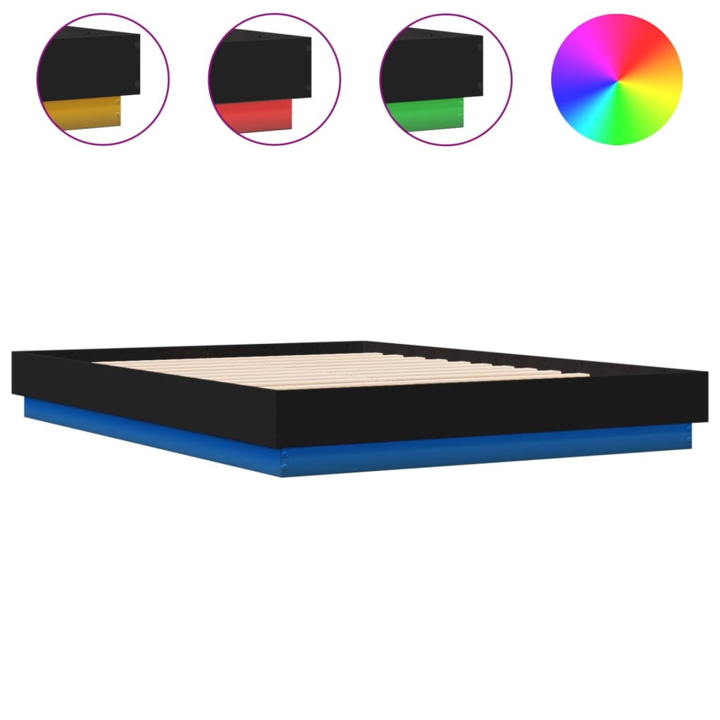 Cadru de pat cu lumini LED, negru, 150x200 cm