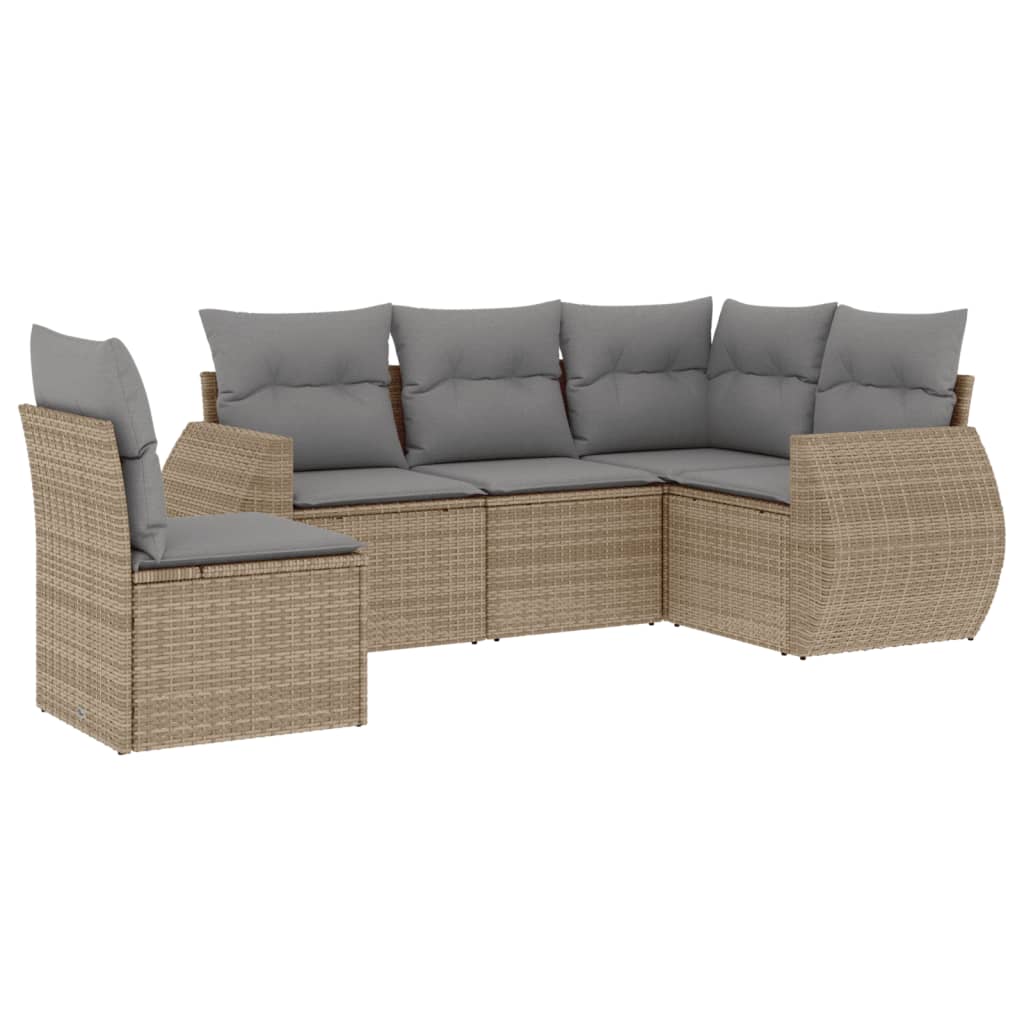 Set canapele de gradina cu perne, 5 piese, bej, poliratan