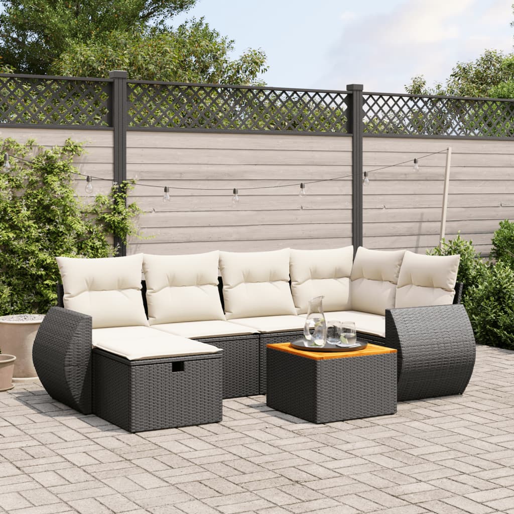 Set canapele de gradina cu perne, 7 piese, negru, poliratan — imaginea 2