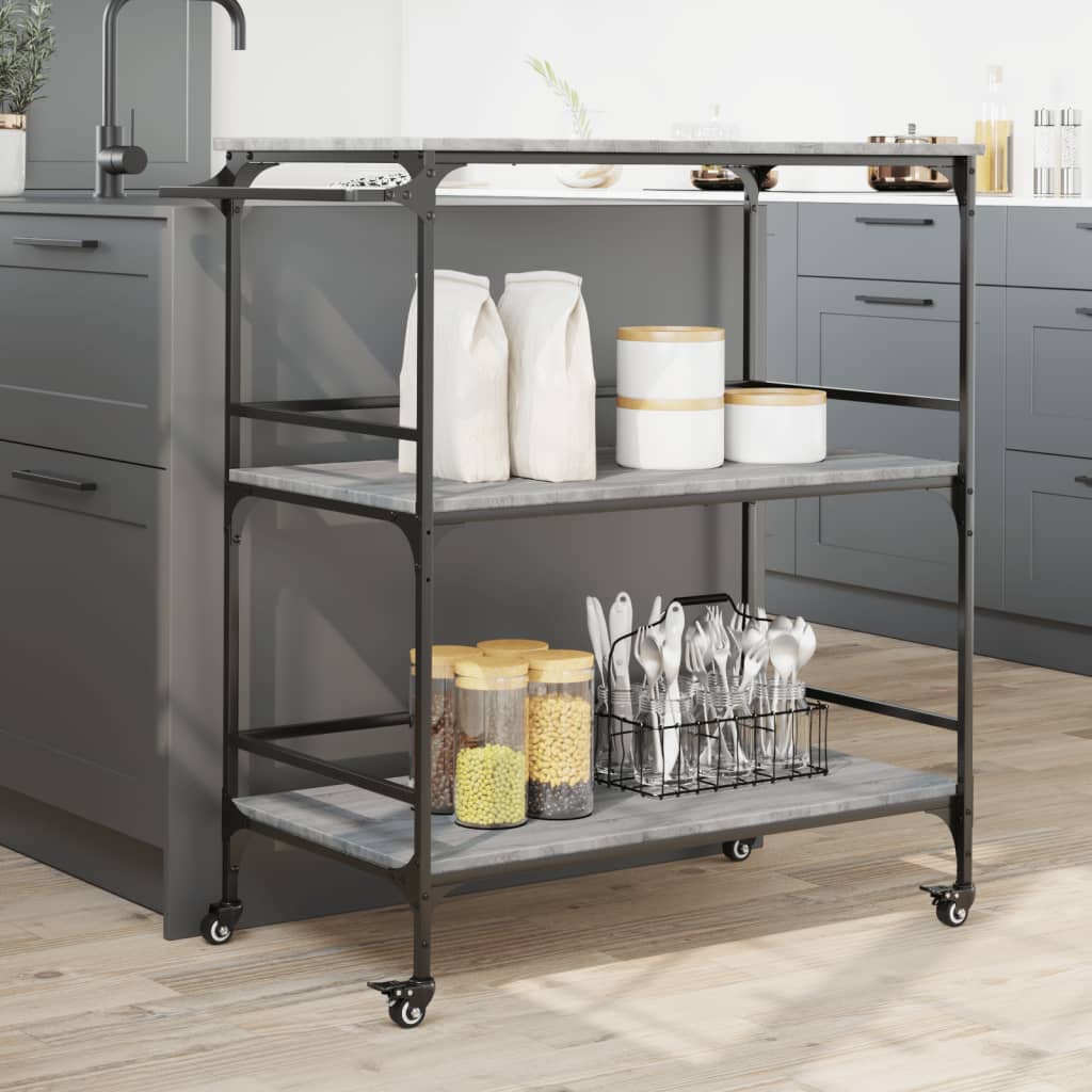 Carucior de bucatarie, gri sonoma 100,5x50x105cm lemn prelucrat — imaginea 4