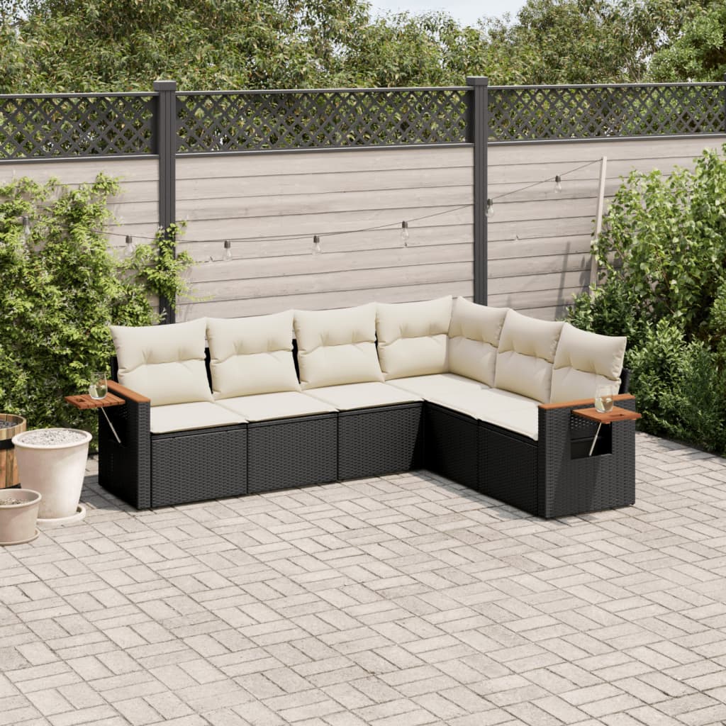 Set mobilier de gradina cu perne, 6 piese, negru, poliratan — imaginea 2