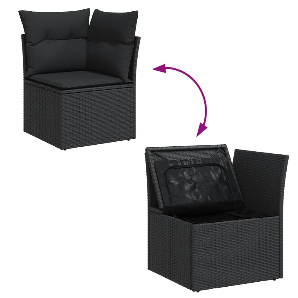 Set canapele de gradina cu perne, 11 piese, negru, poliratan — imaginea 4