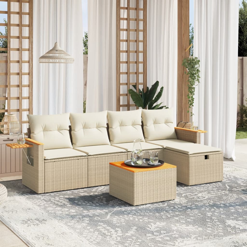 Set canapele de gradina cu perne, 6 piese, bej, poliratan — imaginea 2