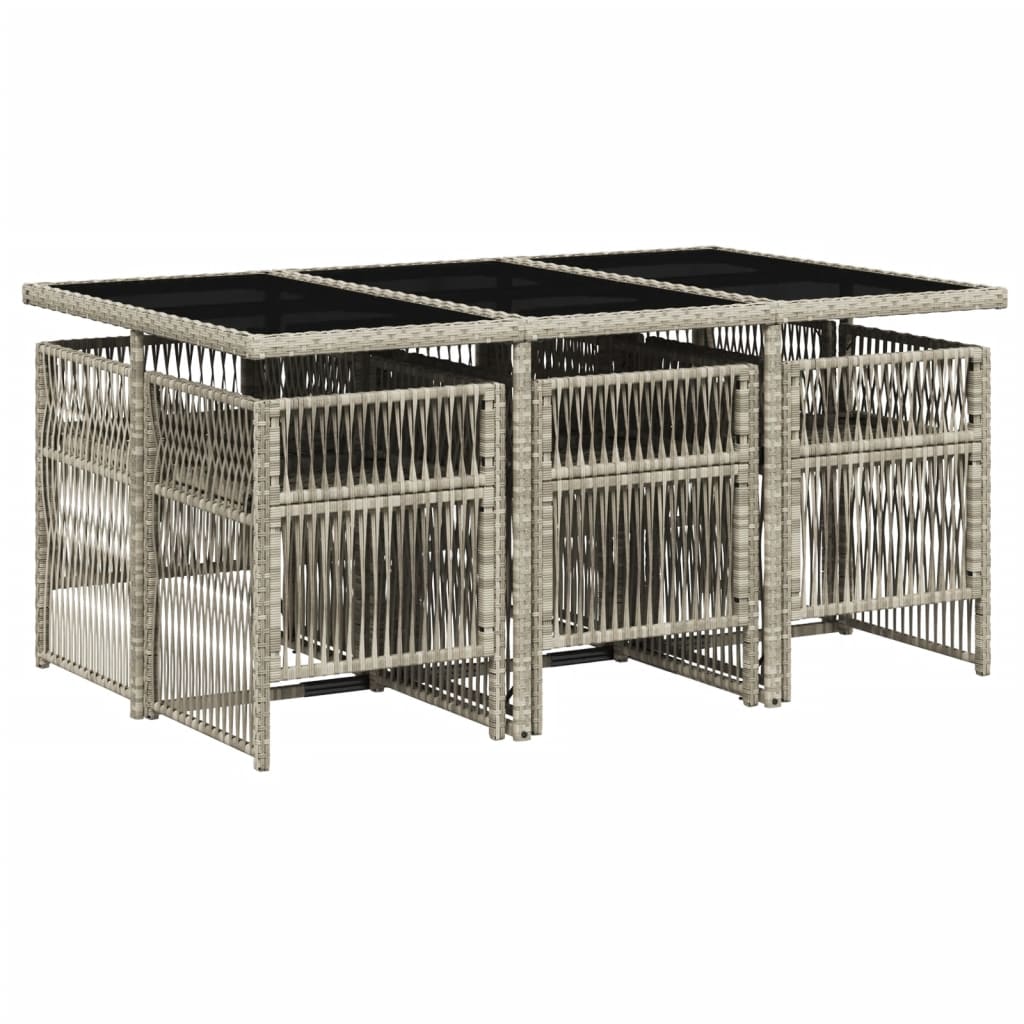 Set mobilier de gradina cu perne, 7 piese gri deschis poliratan — imaginea 3
