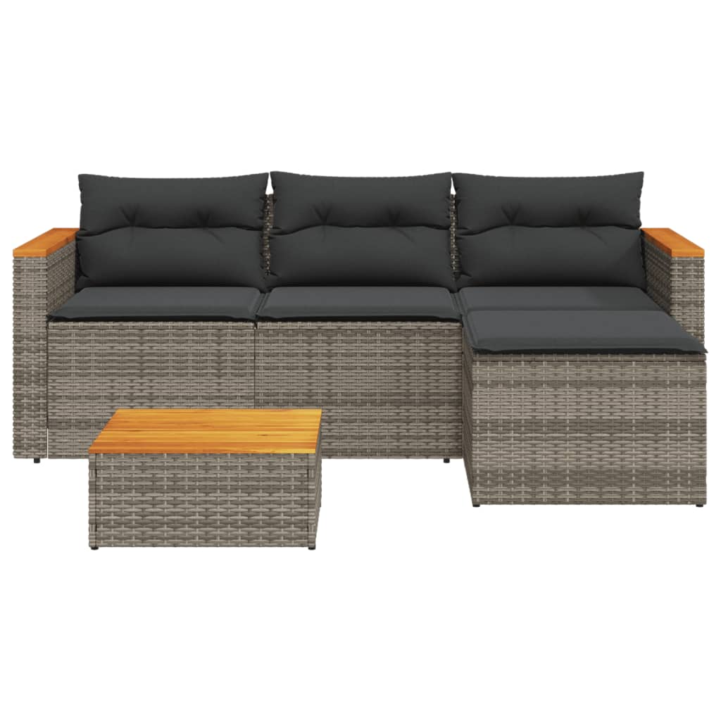 Set canapea de gradina cu perne, 3 piese, gri, poliratan — imaginea 4