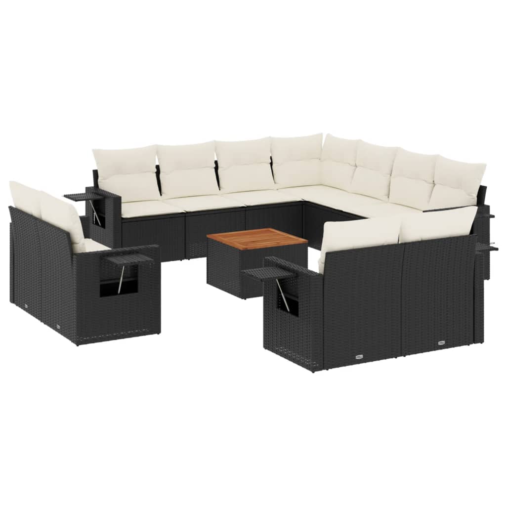 Set canapele de gradina, 12 piese, cu perne, negru, poliratan