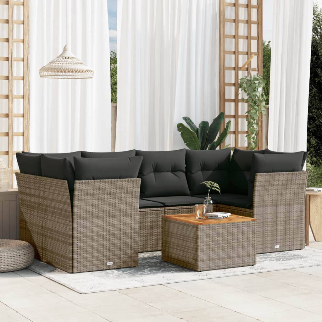 Set canapele de gradina, 7 piese, cu perne, gri, poliratan — imaginea 2