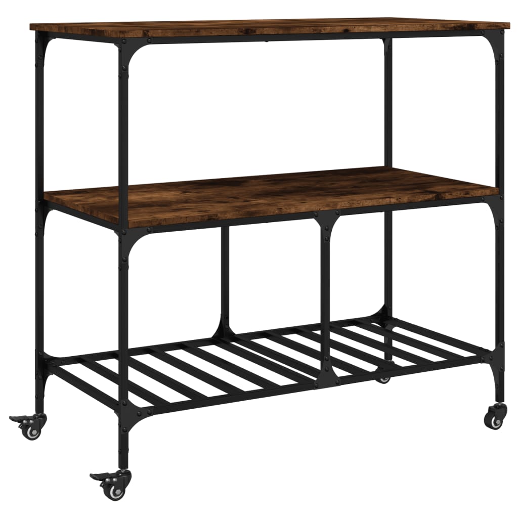 Carucior de bucatarie stejar fumuriu 100x50x95cm lemn prelucrat