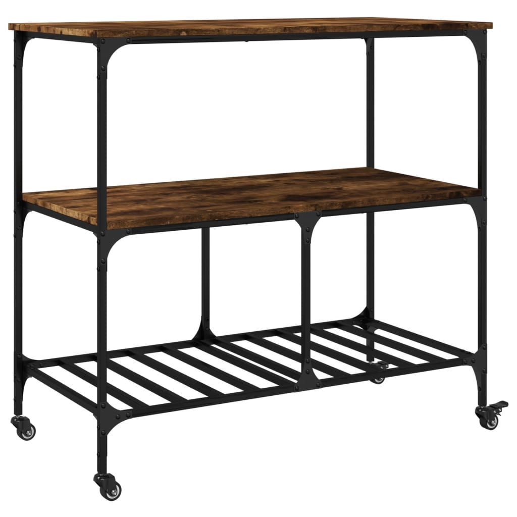 Carucior de bucatarie stejar fumuriu 100x50x95cm lemn prelucrat — imaginea 9