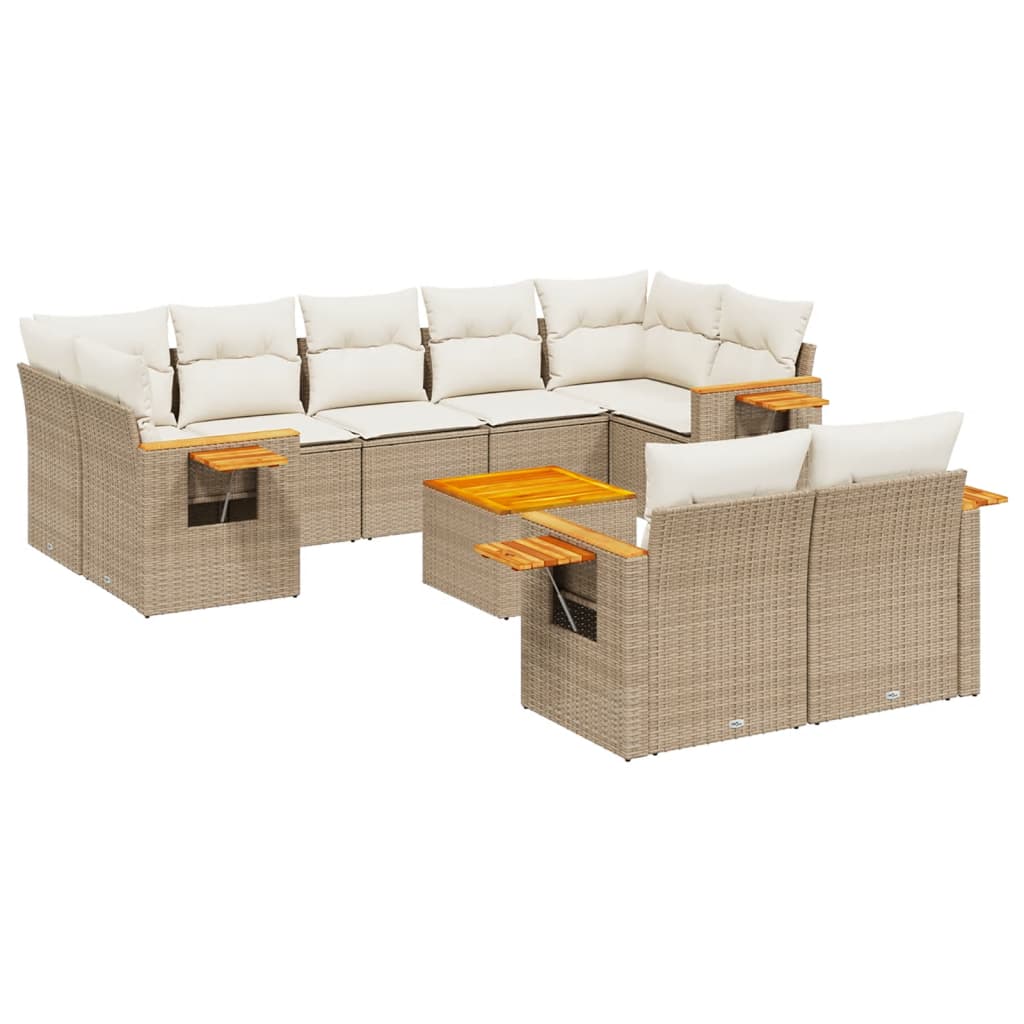 Set canapele de gradina cu perne, 10 piese, bej, poliratan
