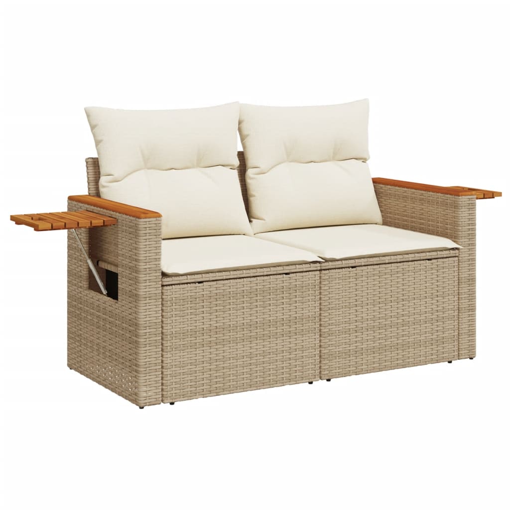 Set canapele de gradina cu perne, 10 piese, bej, poliratan — imaginea 6