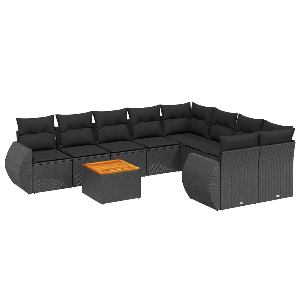 Set mobilier de gradina cu perne, 9 piese, negru, poliratan