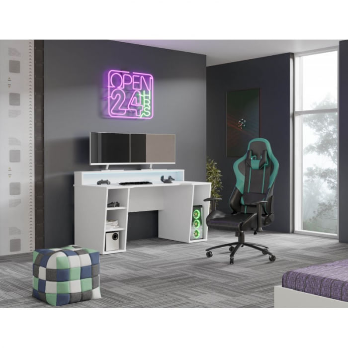 Birou Race Led, 160 x 91 x 72 cm, nuanta alb — imaginea 6