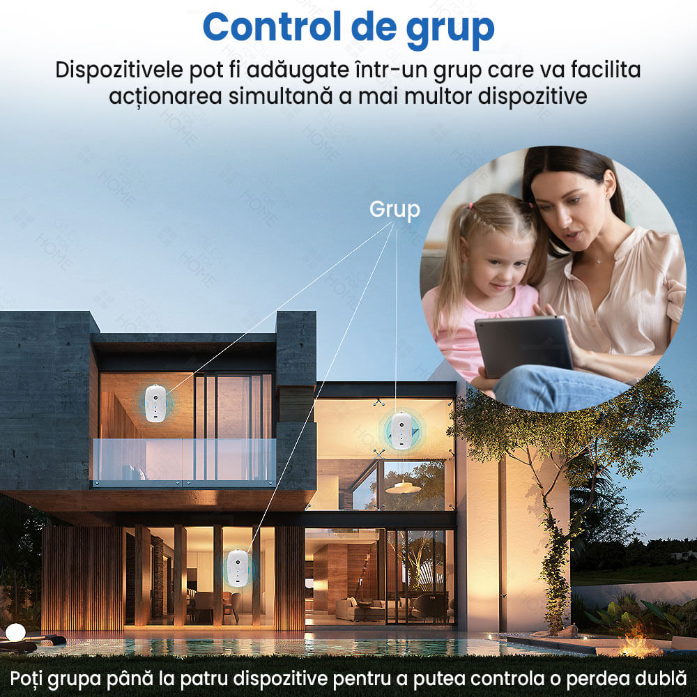 Dispozitiv inteligent pentru inchis/deschis perdele/draperii, GlowforHome, sina tip U Rail, tija rod, bluetooth, USB-C - 3 | YEO