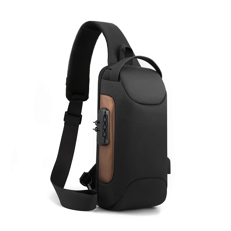 Geanta umar Smart MBrands cu cablu USB, impermeabila , lacat TSA antifurt 33x17x9 cm - Negru