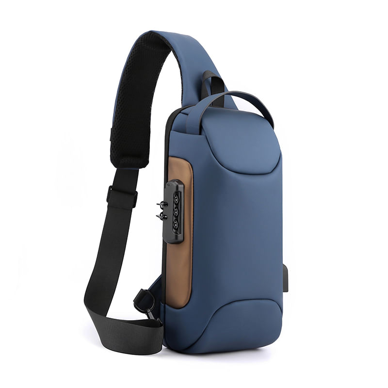 Geanta umar Smart MBrands cu cablu USB, impermeabila , lacat TSA antifurt 33x17x9 cm - Albastru