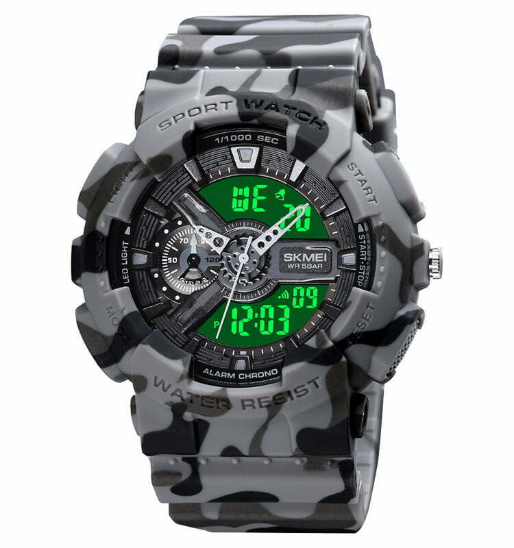 Ceas Army SKMEI 1688 Dual Time analog si digital, Inot, Cronograf , barbatesc - Camo Gri