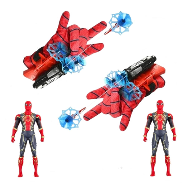 Set doua Manusi cu ventuze, sfoara si figurina Spiderman, IdeallStore®, rosu