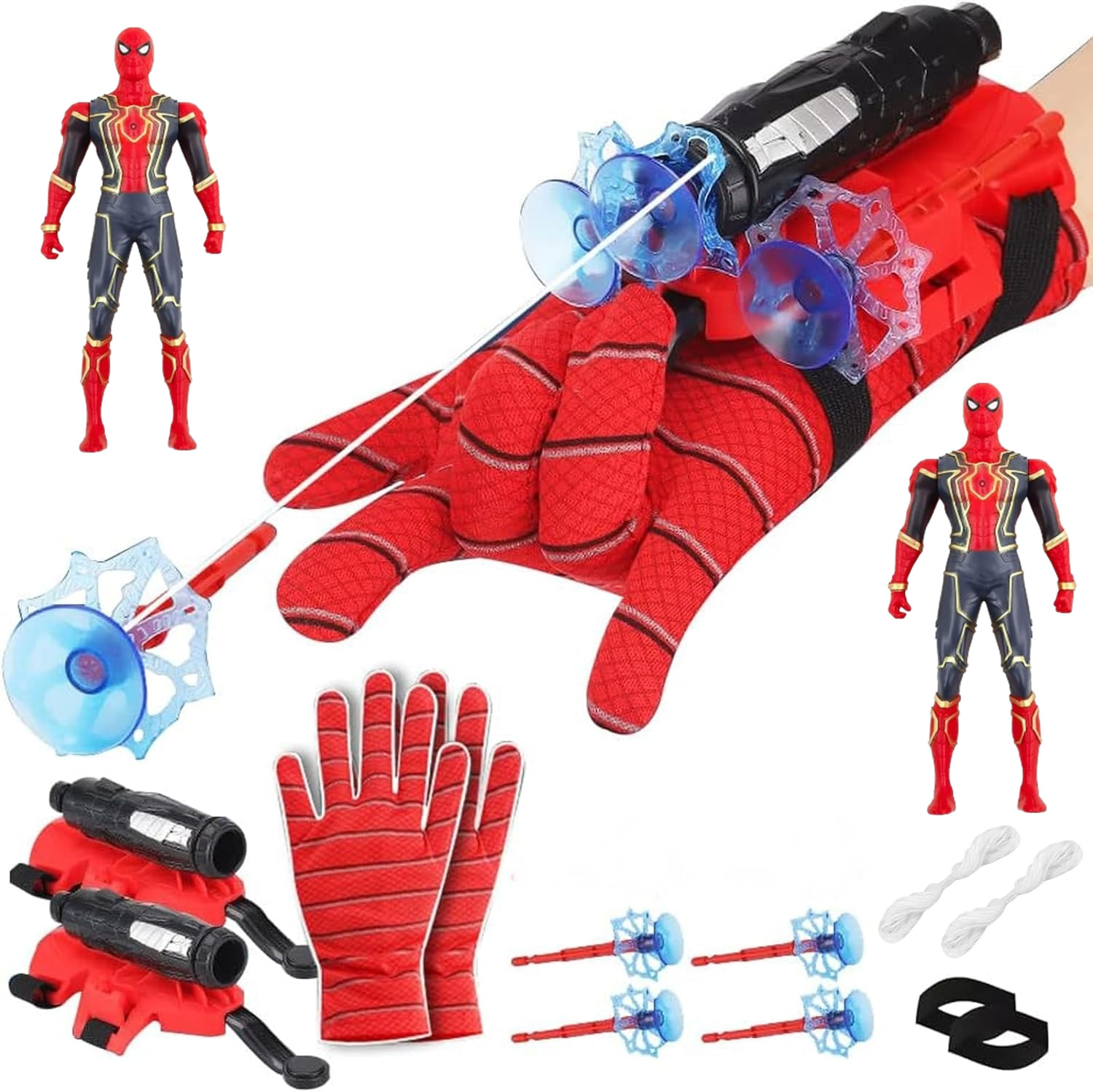 Set doua Manusi cu ventuze, sfoara si figurina Spiderman, IdeallStore®, rosu - 1 | YEO