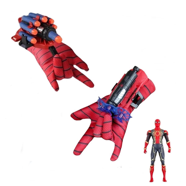 Set 2 Manusi proiectile burete, figurina si ventuze Spiderman, IdeallStore®, Rosu