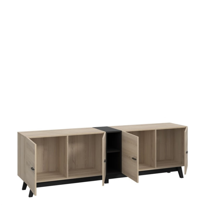 Comoda Cardiff 200x63x41 cm Nuanta Negru/Sonoma — imaginea 2