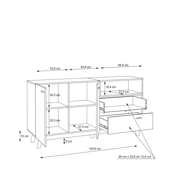 Comoda Nova 159.5x82.4x41 cm Nuanta Sonoma/Negru — imaginea 4