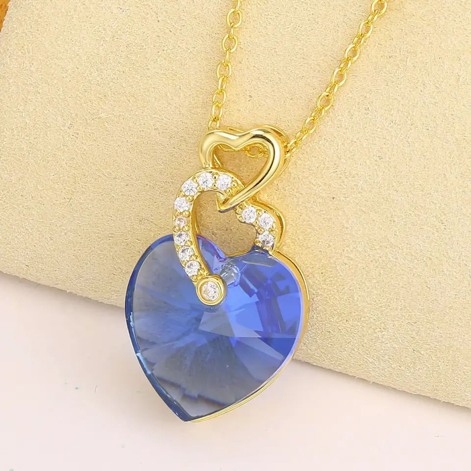 Colier Placat cu Aur Alb si Rodiu, Pandantiv Cristal Austria, forma inima - imagine 2