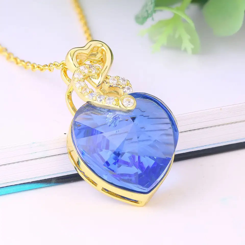 Colier Placat cu Aur Alb si Rodiu, Pandantiv Cristal Austria, forma inima - imagine 3