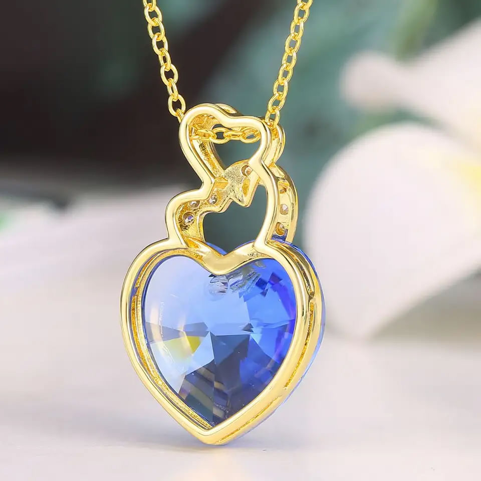 Colier Placat cu Aur Alb si Rodiu, Pandantiv Cristal Austria, forma inima - imagine 4