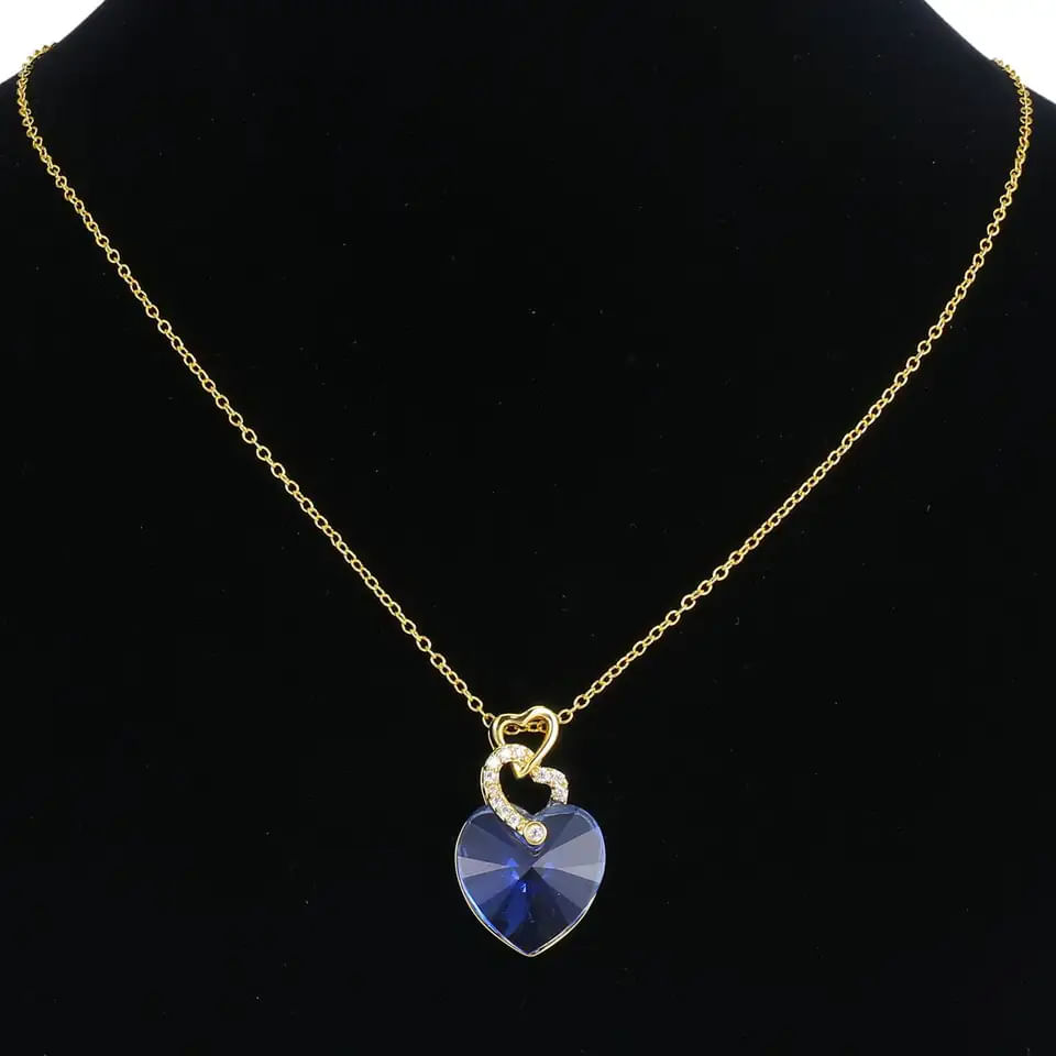 Colier Placat cu Aur Alb si Rodiu, Pandantiv Cristal Austria, forma inima - imagine 6