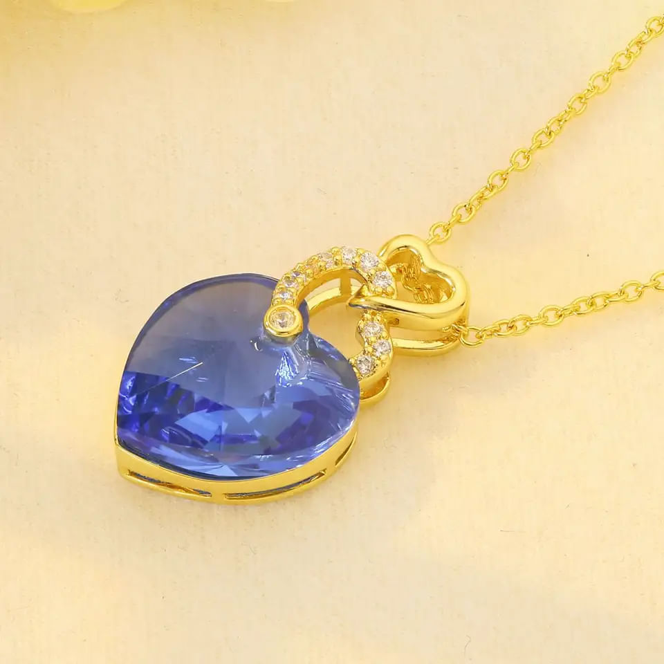 Colier Placat cu Aur Alb si Rodiu, Pandantiv Cristal Austria, forma inima - imagine 7