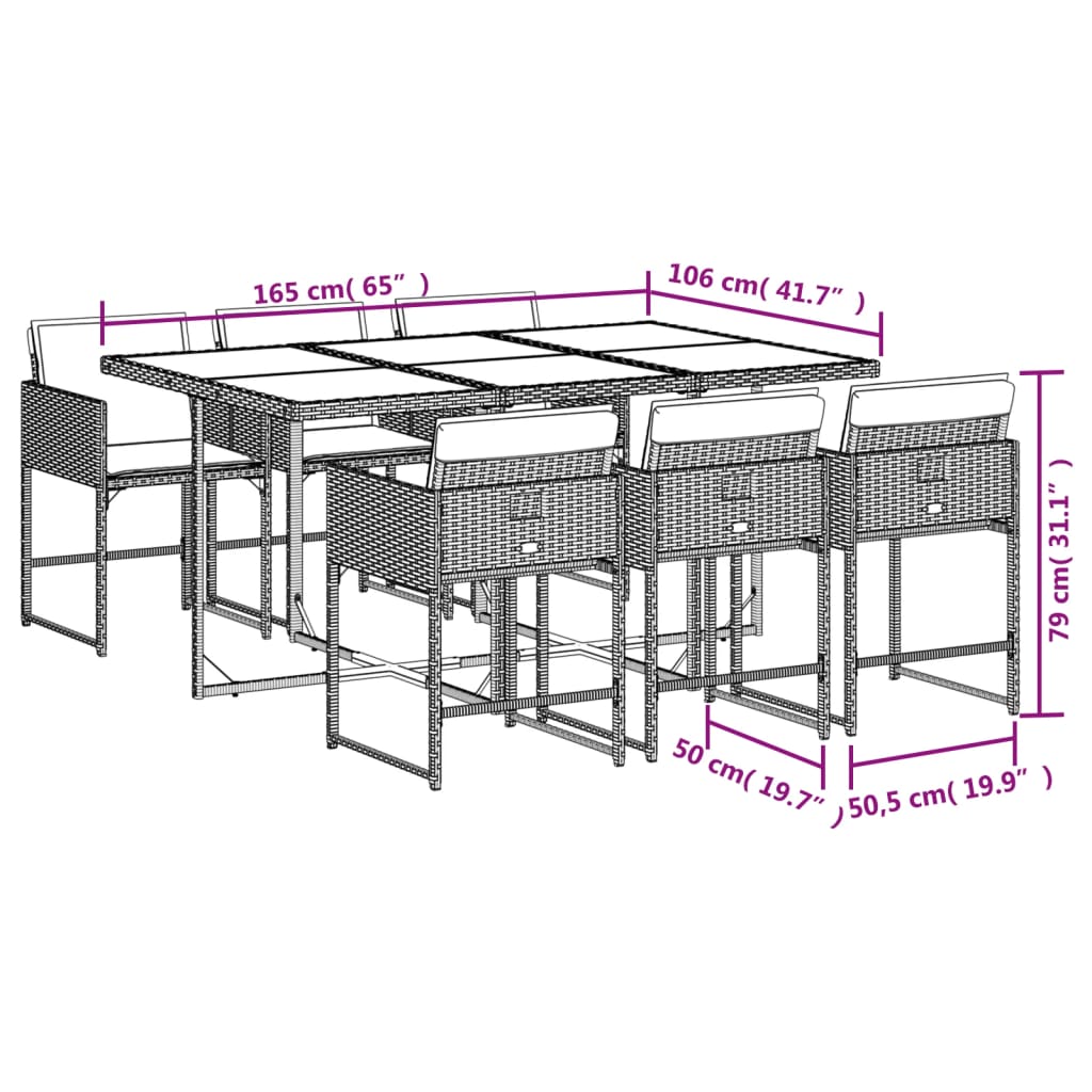 Set mobilier de gradina cu perne, 7 piese gri deschis poliratan — imaginea 9
