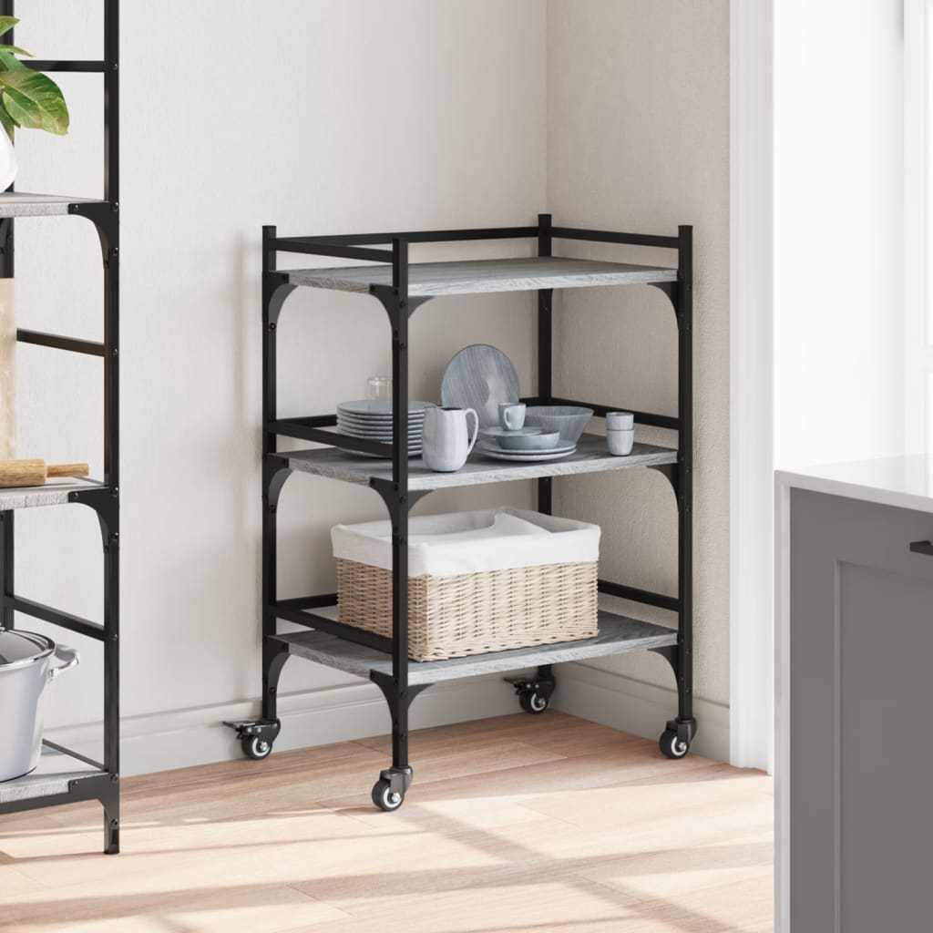 Carucior de bucatarie, gri sonoma, 50x35x75,5cm, lemn prelucrat — imaginea 4