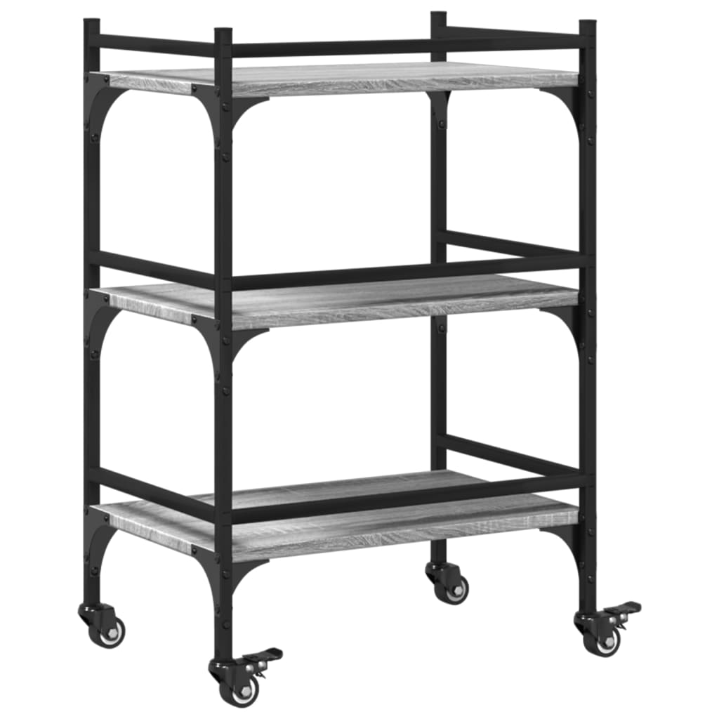Carucior de bucatarie, gri sonoma, 50x35x75,5cm, lemn prelucrat — imaginea 9